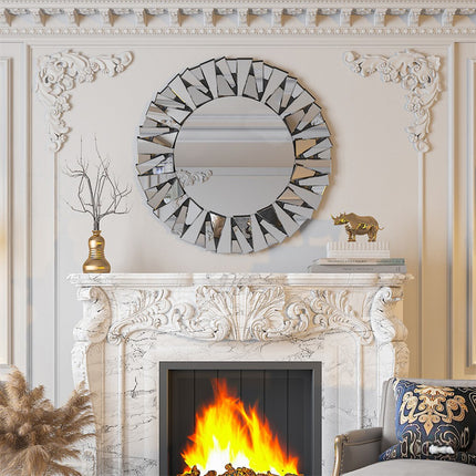 Silver Sunburst Round Wall Mirror.