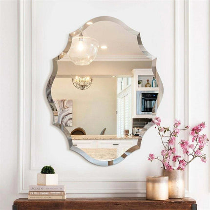 Beveled Silver Oval Wall Mirror Versatile Frameless Design for Vertical or Horizontal Display.
