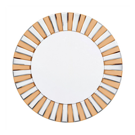 P&P Silver and Tawny Round Sunburst Mirror with Beveled Glass, Decorative Wall Accent.