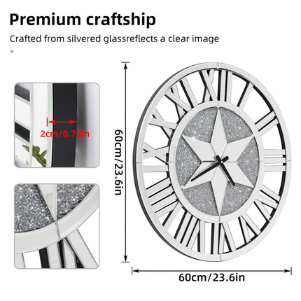 Sparkle Twinkle Crystal Diamond Wall Clock Silver Mirror Wall Decor Big Clocks.