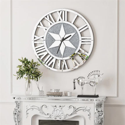 Sparkle Twinkle Crystal Diamond Wall Clock Silver Mirror Wall Decor Big Clocks.