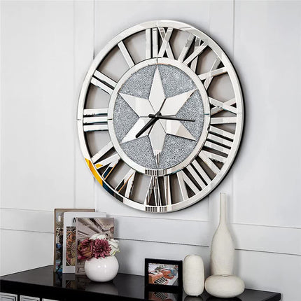 Sparkle Twinkle Crystal Diamond Wall Clock Silver Mirror Wall Decor Big Clocks.