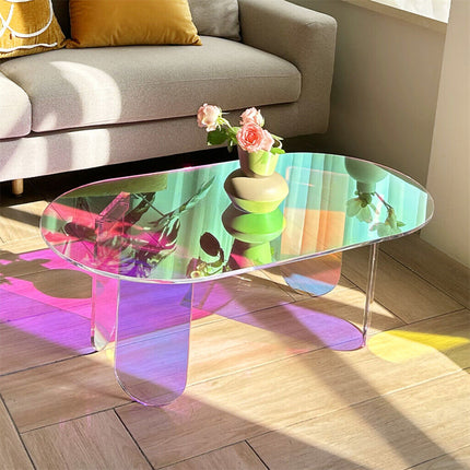 Gorgeous Iridescent Acrylic Side Table Cool Rainbow Coffee Table Home Art Decor.