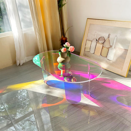 Gorgeous Iridescent Acrylic Side Table Cool Rainbow Coffee Table Home Art Decor.