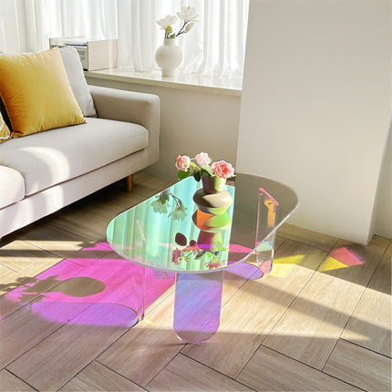 Gorgeous Iridescent Acrylic Side Table Cool Rainbow Coffee Table Home Art Decor.