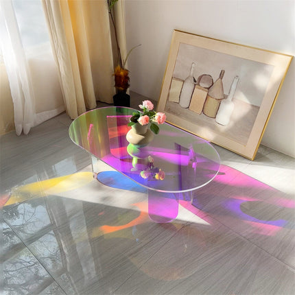 Gorgeous Iridescent Acrylic Side Table Cool Rainbow Coffee Table Home Art Decor.