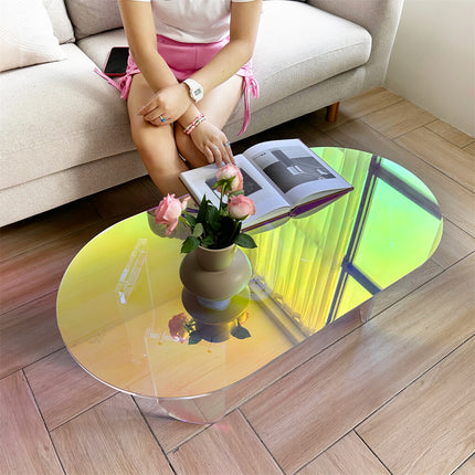 Gorgeous Iridescent Acrylic Side Table Cool Rainbow Coffee Table Home Art Decor.