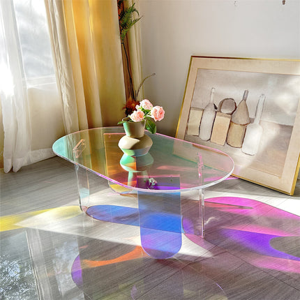 Gorgeous Iridescent Acrylic Side Table Cool Rainbow Coffee Table Home Art Decor.