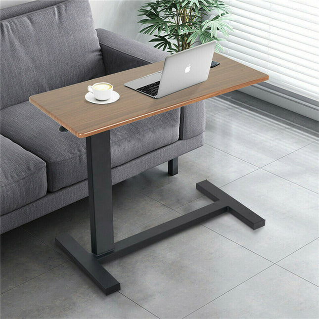 Non Tilt Top Overbed Bedside Table with Auto-Touch Adjustable Height Wheels.