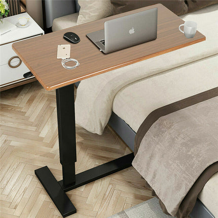 Non Tilt Top Overbed Bedside Table with Auto-Touch Adjustable Height Wheels.