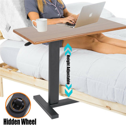 Non Tilt Top Overbed Bedside Table with Auto-Touch Adjustable Height Wheels.