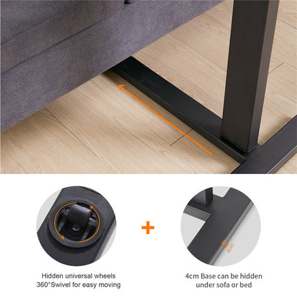 Non Tilt Top Overbed Bedside Table with Auto-Touch Adjustable Height Wheels.