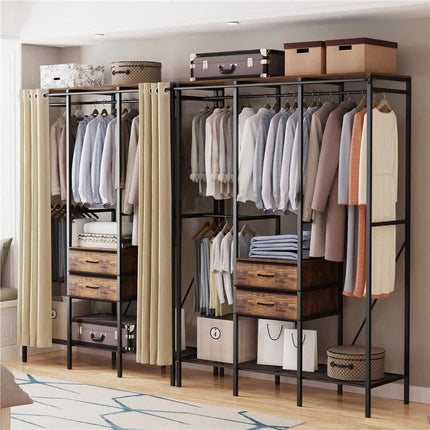 XXXL Large Open Wardrobe Closet - Freestanding Clothes Rail Rack with Curtains (AU).