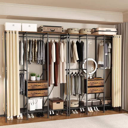 XXXL Large Open Wardrobe Closet - Freestanding Clothes Rail Rack with Curtains (AU).