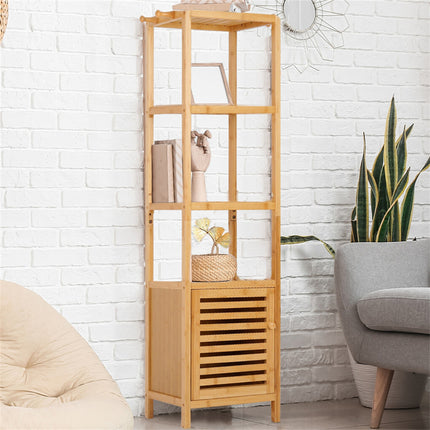 Large Bathroom Floor Cabinet Bamboo Storage Cupboard Living Room w/ Hook & Shelf.