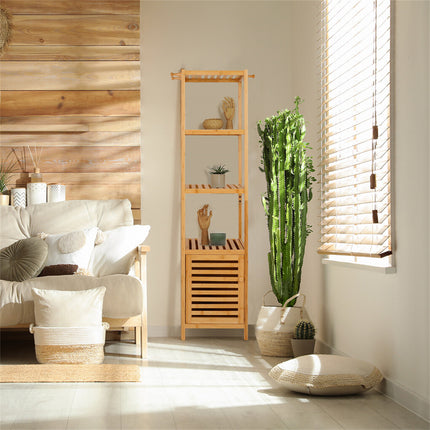 Large Bathroom Floor Cabinet Bamboo Storage Cupboard Living Room w/ Hook & Shelf.