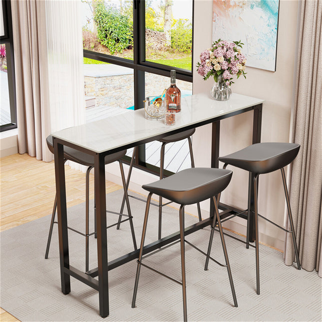 Xxl Marble Kitchen Bar Table Counter Breakfast Dining Table W/ Thicken Metal Leg.