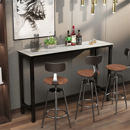 Xxl Marble Kitchen Bar Table Counter Breakfast Dining Table W/ Thicken Metal Leg.