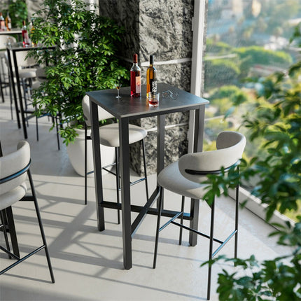 Tall Square Sintered Stone Bar Table.