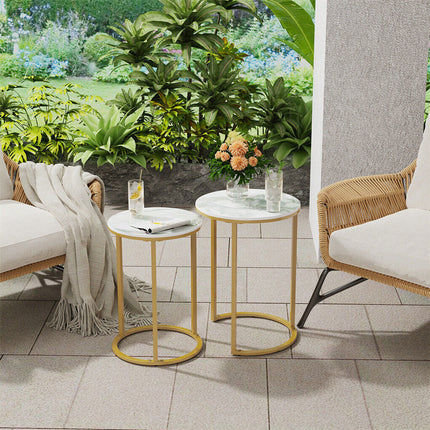 2Pcs Gold Marble Nesting Side End Tables Round Small Stacking Drink Coffee Table.