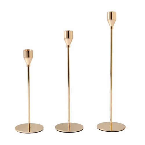 Set of 3 Decorative Candlestick Holder- Gold.