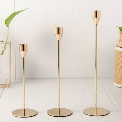 Set of 3 Decorative Candlestick Holder- Gold.