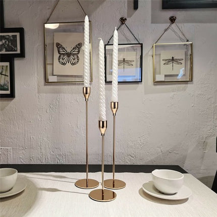 Set of 3 Decorative Candlestick Holder- Gold.