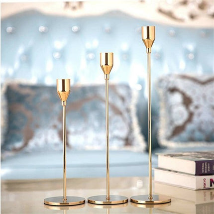 Set of 3 Decorative Candlestick Holder- Gold.