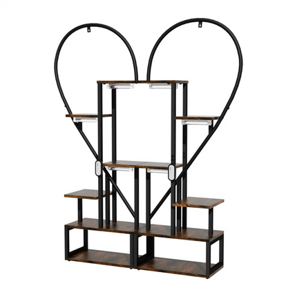 P&P Black & Brown Heart-Shaped Plant Stand with USB Grow Lights for Indoor Plant Display.