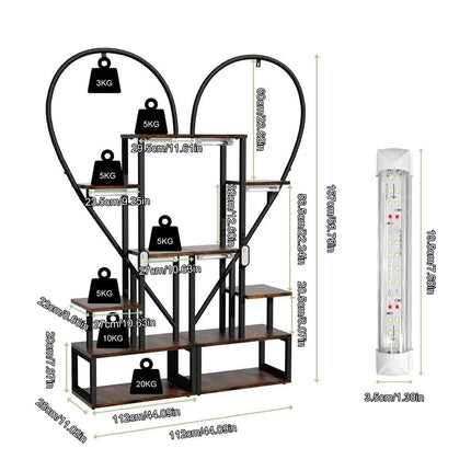 P&P Black & Brown Heart-Shaped Plant Stand with USB Grow Lights for Indoor Plant Display.
