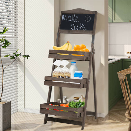 3-Tier A-Frame Wooden Sidewalk Sign Chalkboard With Display Shelf Planter Stand.