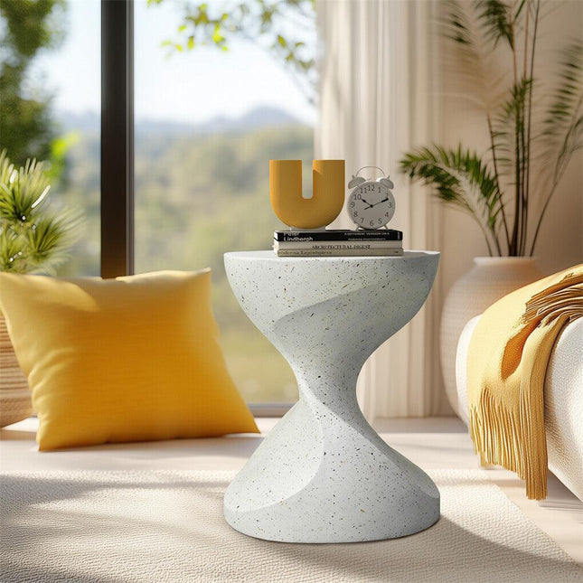 Hourglass Shaped Lightweight Concrete Sofa Side Table Bedside Table Nightstand.