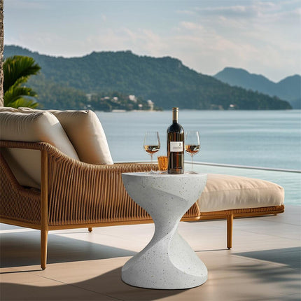 Hourglass Shaped Lightweight Concrete Sofa Side Table Bedside Table Nightstand.