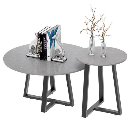 Set of 2 Grey Sintered Stone Tables.