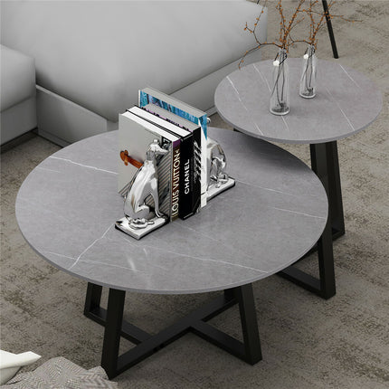 Set of 2 Grey Sintered Stone Tables.