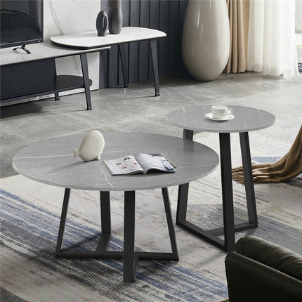 Set of 2 Grey Sintered Stone Tables.