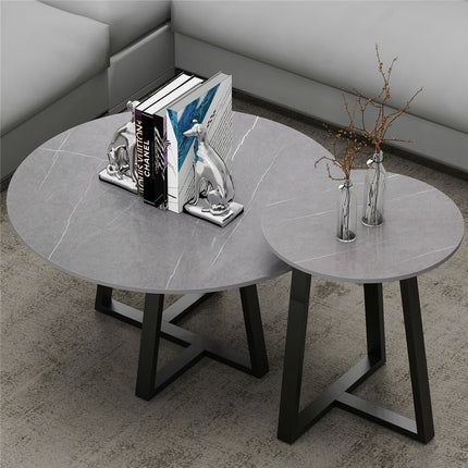 Set of 2 Grey Sintered Stone Tables.