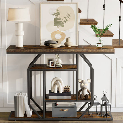 4-Tier Large Vintage Console Table Ultra Long Entryway Sofa Storage Table Hallwa.