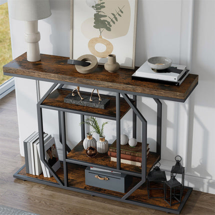 4-Tier Large Vintage Console Table Ultra Long Entryway Sofa Storage Table Hallwa.