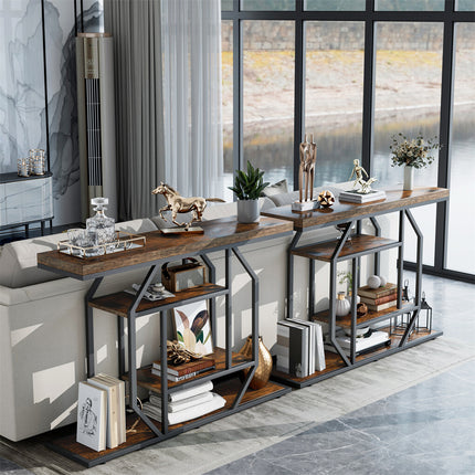 4-Tier Large Vintage Console Table Ultra Long Entryway Sofa Storage Table Hallwa.