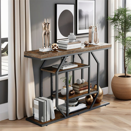 4-Tier Large Vintage Console Table Ultra Long Entryway Sofa Storage Table Hallwa.