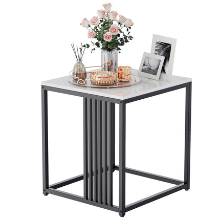 Luxury square side table marble stone-Black frame.