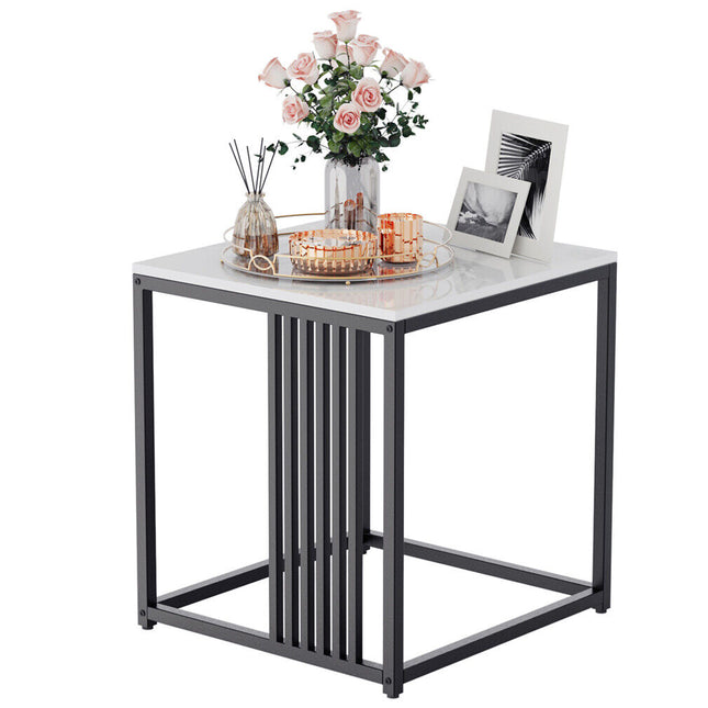 Luxury square side table marble stone-Black frame.