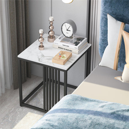 Luxury square side table marble stone-Black frame.