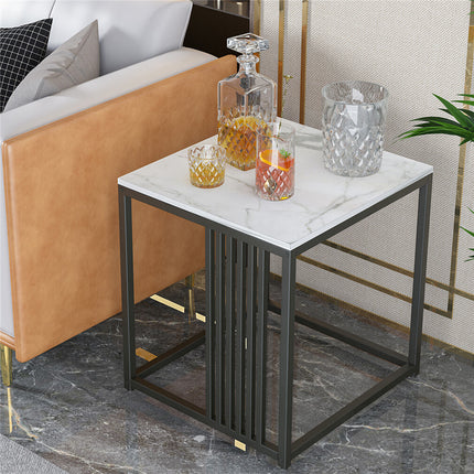 Luxury square side table marble stone-Black frame.