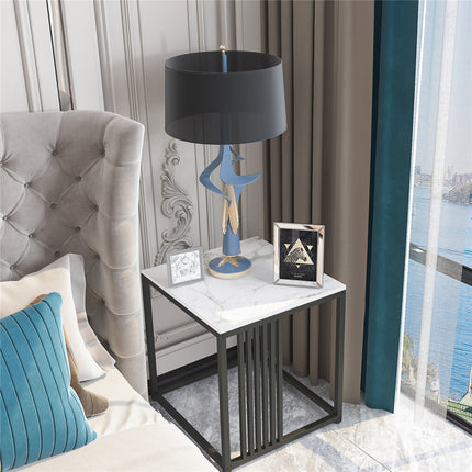 Luxury square side table marble stone-Black frame.