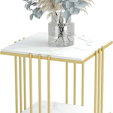 2 Tier End Table Bedside Tables Sintered Stone Nightstand Display Storage Shelf.