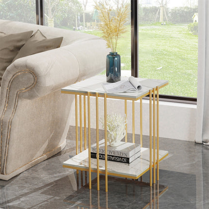 2 Tier End Table Bedside Tables Sintered Stone Nightstand Display Storage Shelf.
