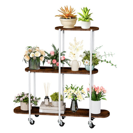 FIN Vintage Plant Holder 3 Tiers Storage Shelf Unit with Lockable Casters Garden.