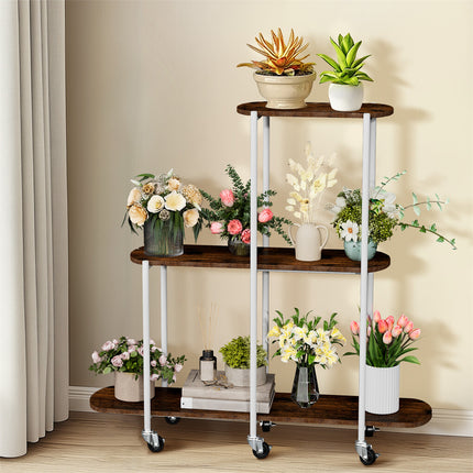 FIN Vintage Plant Holder 3 Tiers Storage Shelf Unit with Lockable Casters Garden.